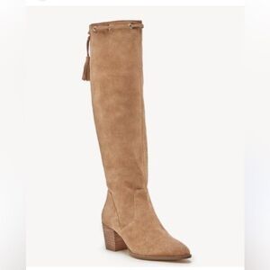 Sole Society Aresa Tan Heeled Suede Boots with Tassel